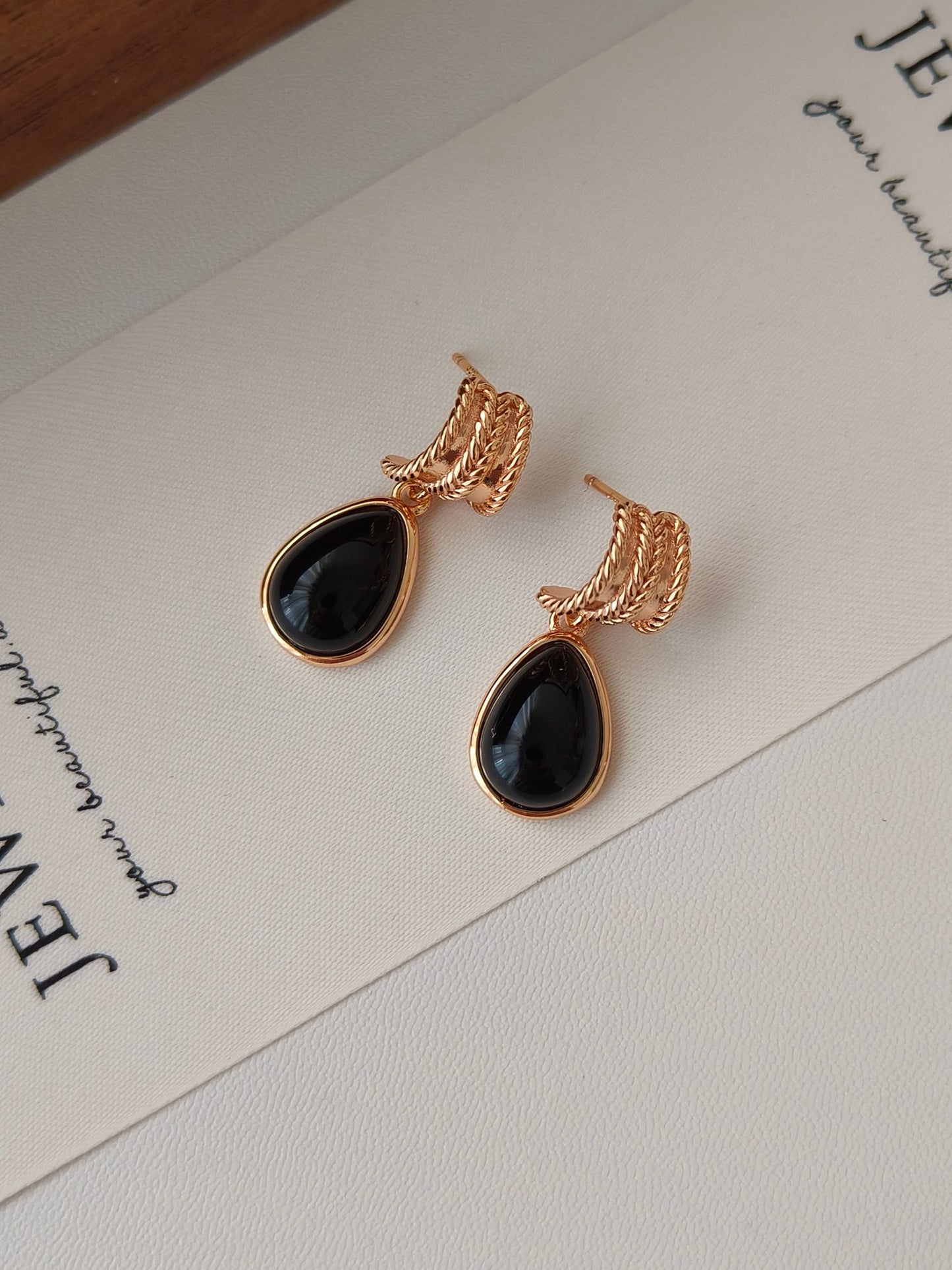 S925 Sterling Silver Plated with 18k Gold-Synthetic Agate Earrings