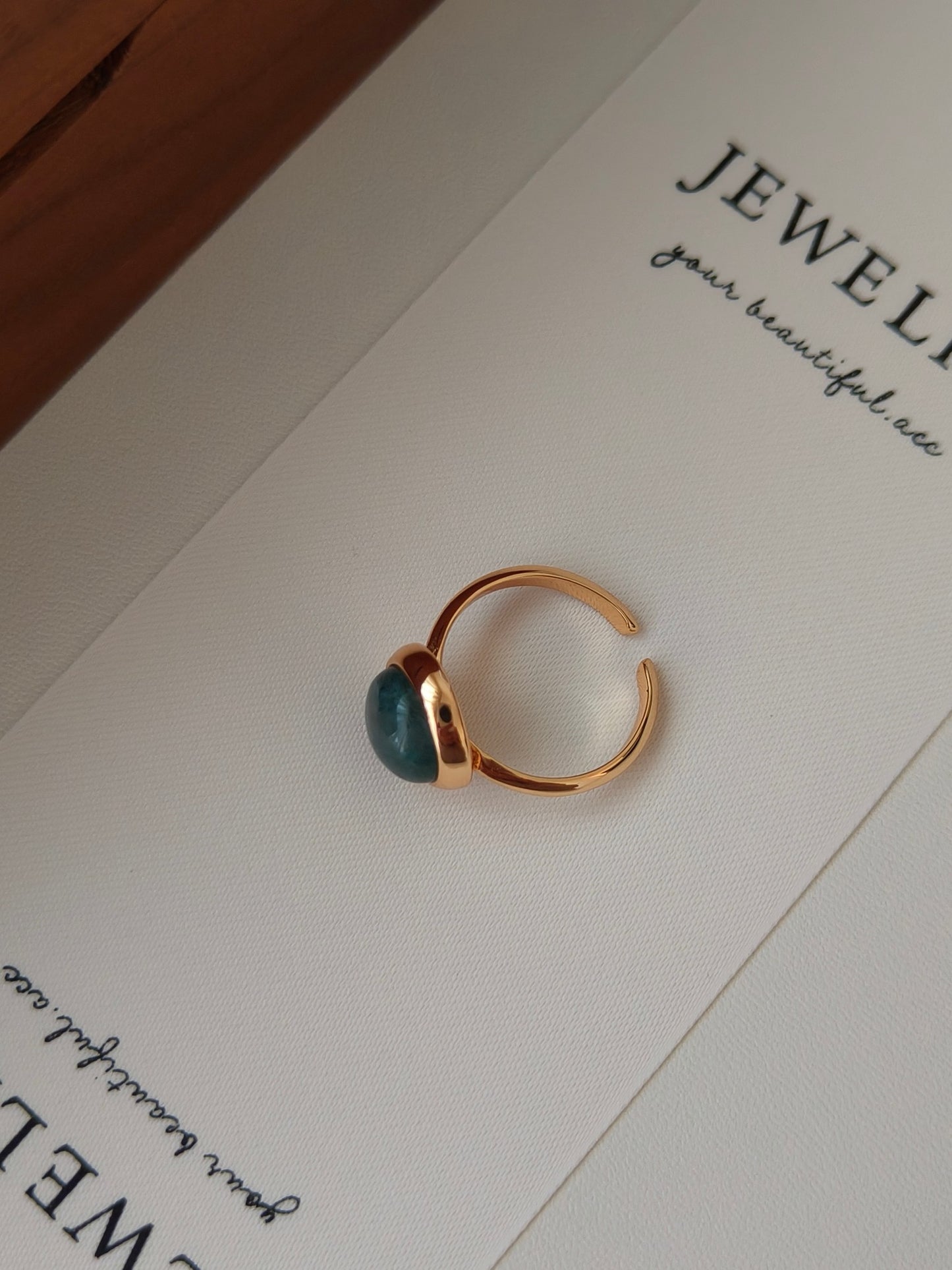 S925 Sterling Silver Plated with 18k Real Gold｜Aquatic Agate Open Ring