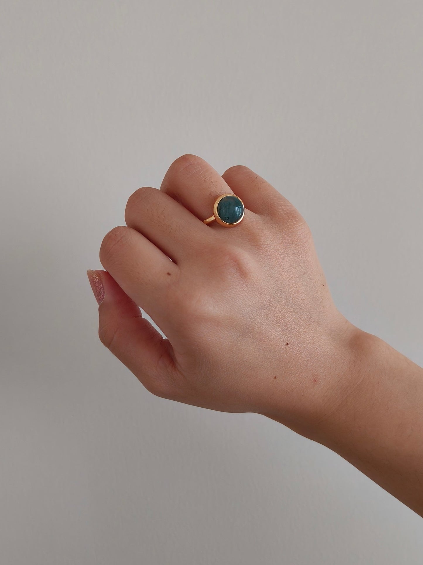 S925 Sterling Silver Plated with 18k Real Gold｜Aquatic Agate Open Ring