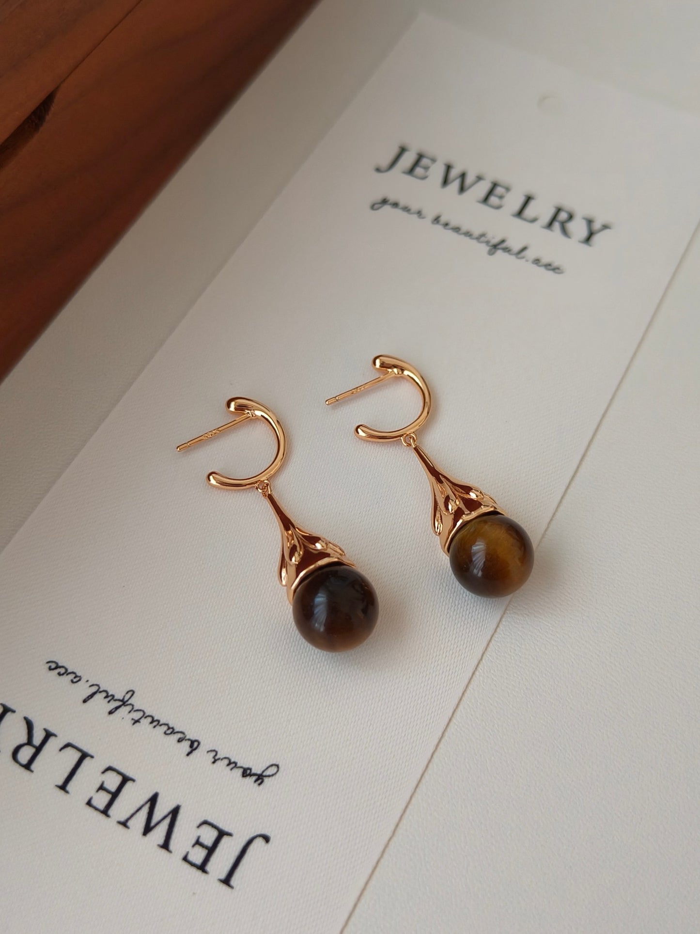 S925 Sterling Silver Plated with 18k Real Gold｜Tiger Eye Stone Earrings