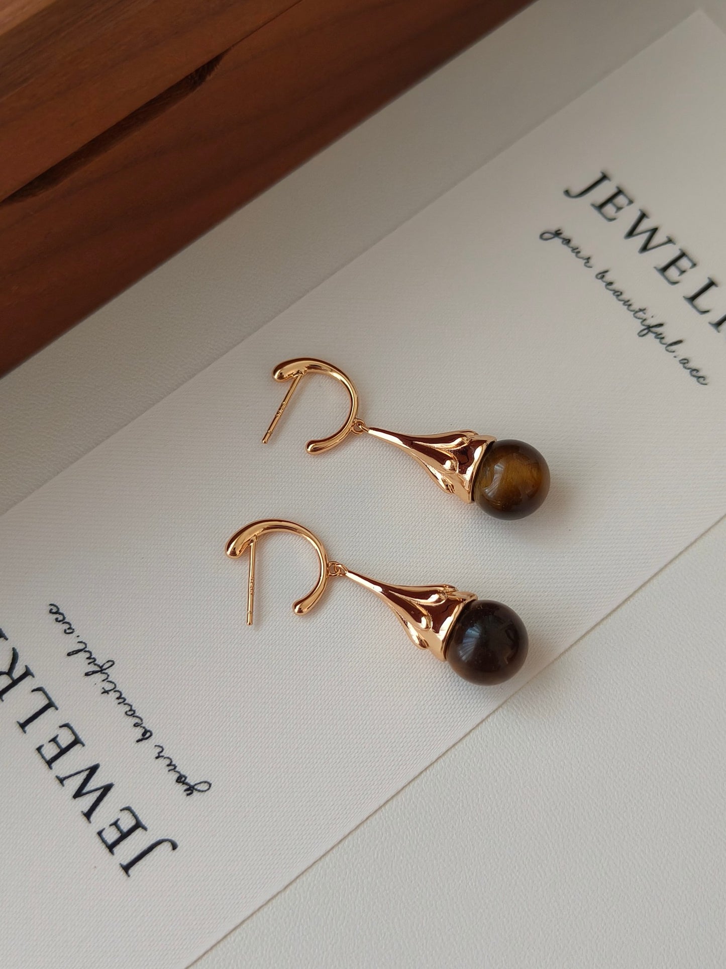 S925 Sterling Silver Plated with 18k Real Gold｜Tiger Eye Stone Earrings