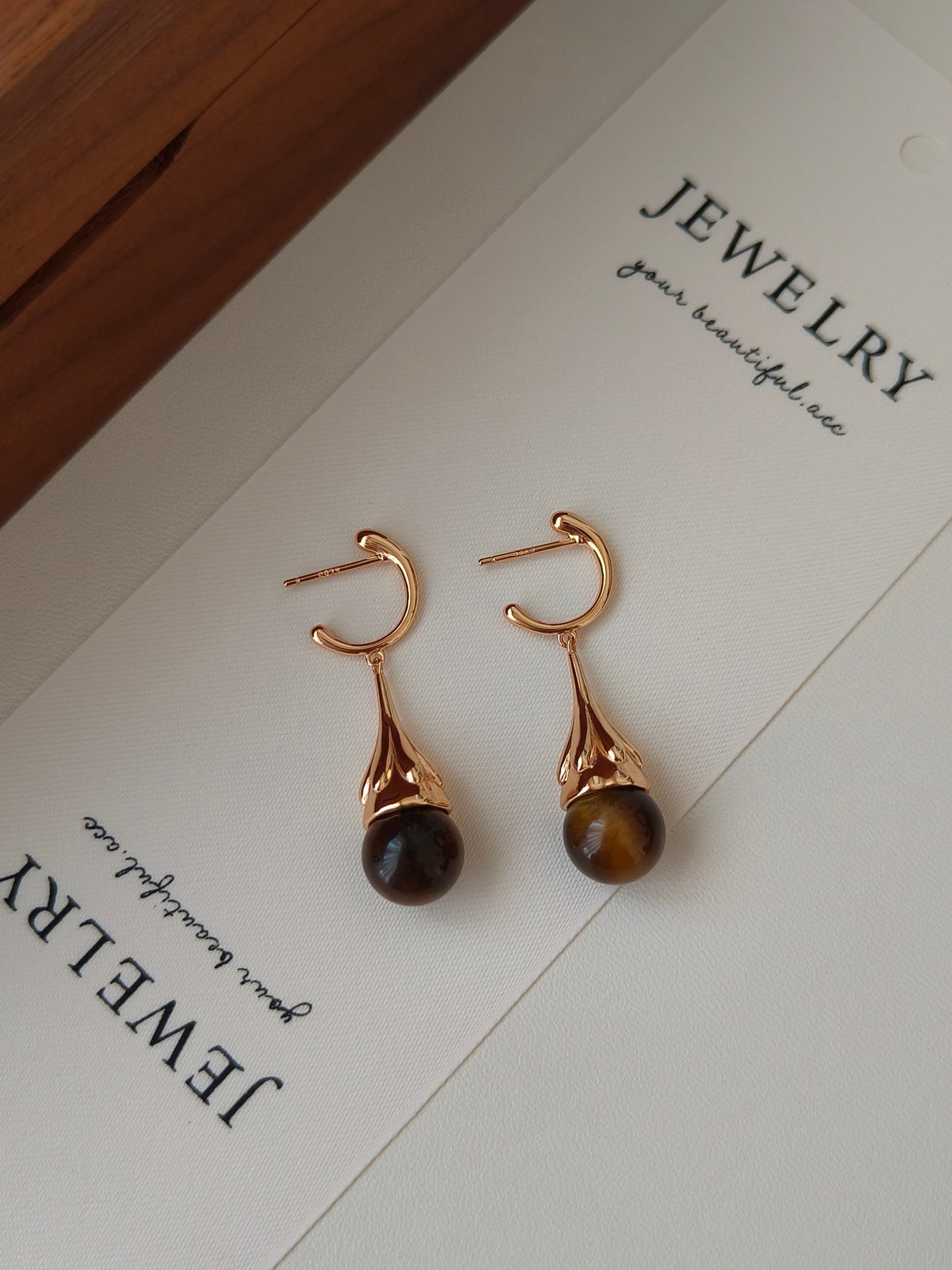 S925 Sterling Silver Plated with 18k Real Gold｜Tiger Eye Stone Earrings