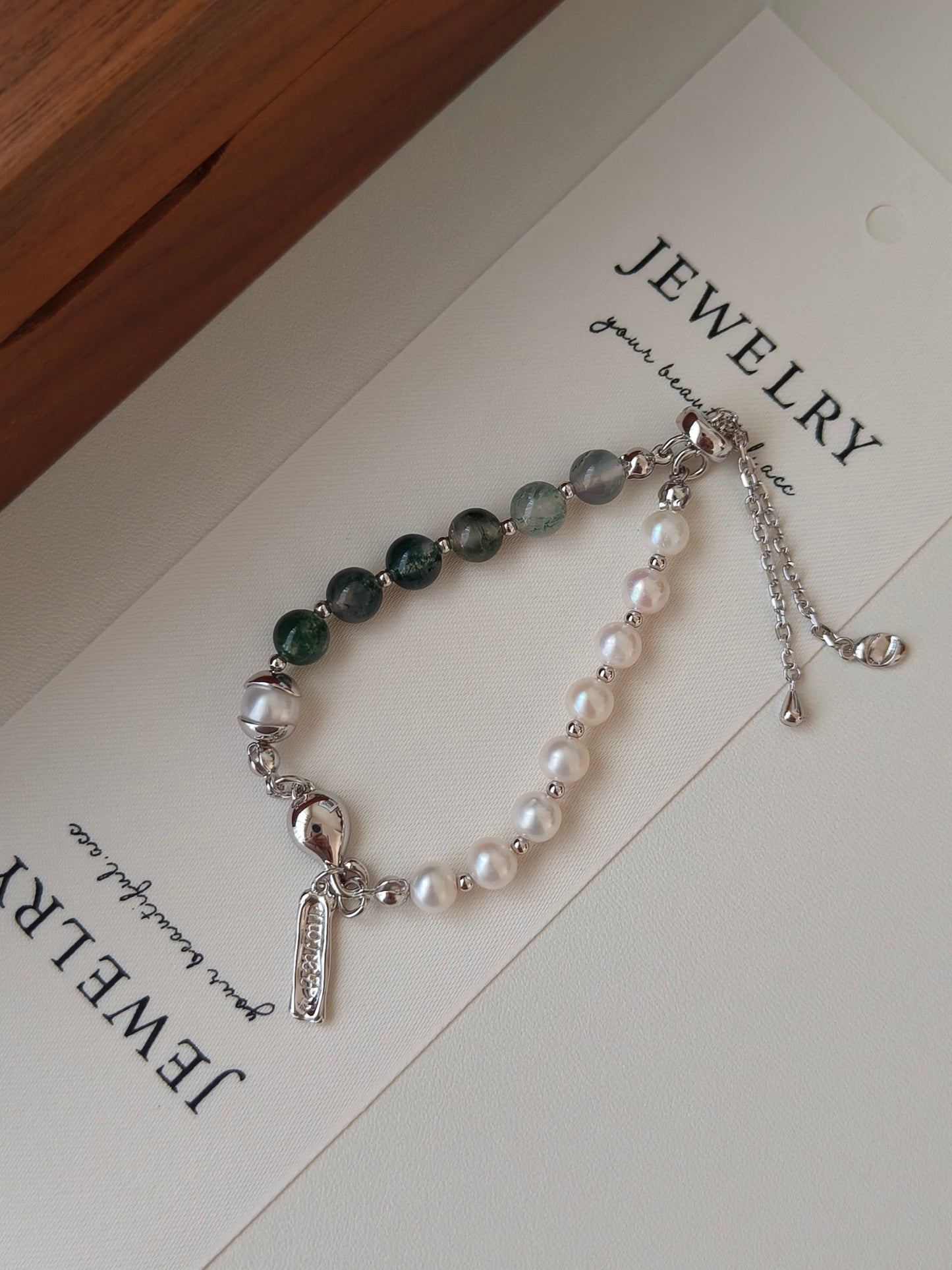 S925 Sterling Silver Plated with Platinum｜Natural freshwater pearls｜Aquatic agate Bracelet