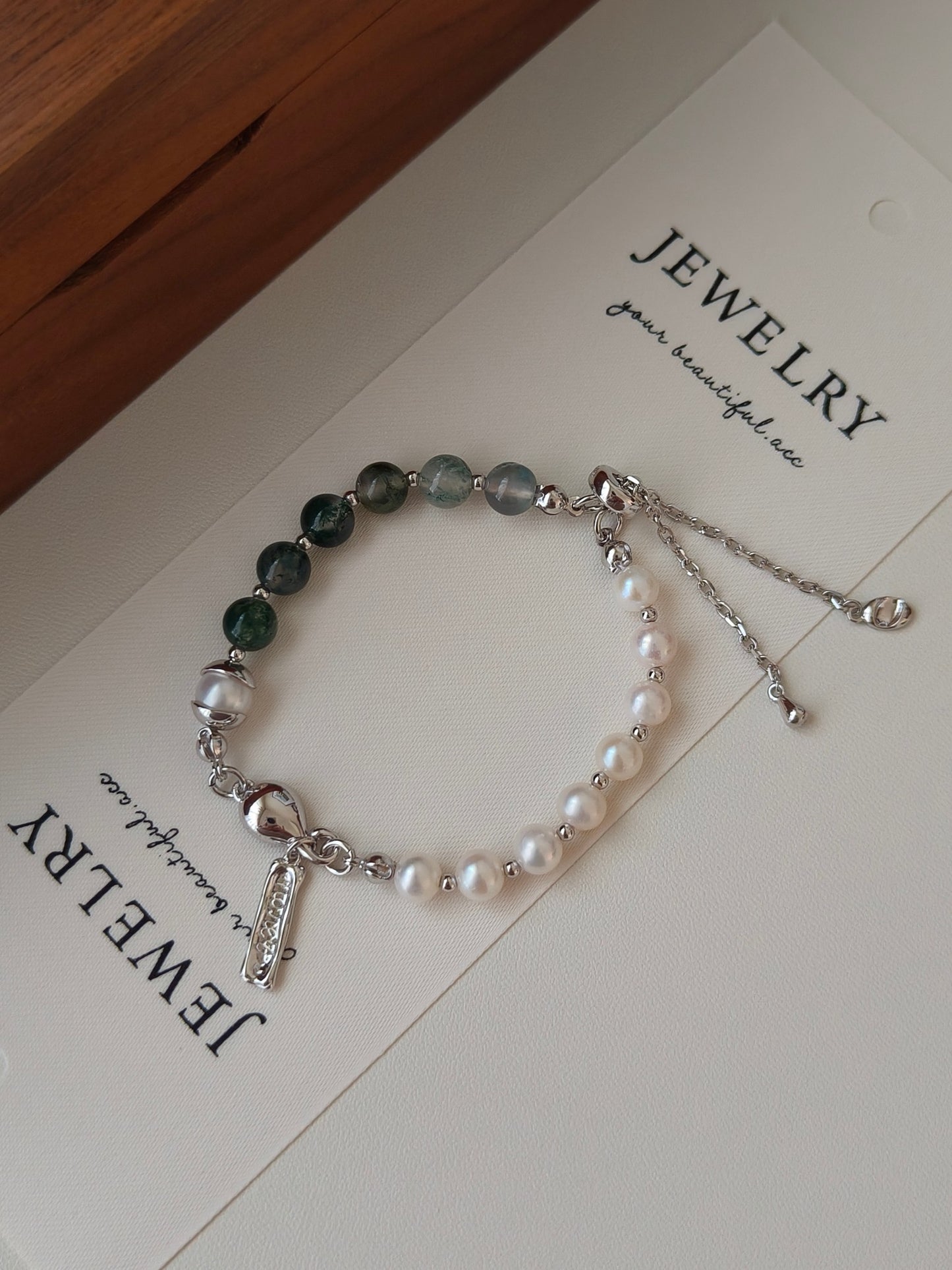 S925 Sterling Silver Plated with Platinum｜Natural freshwater pearls｜Aquatic agate Bracelet