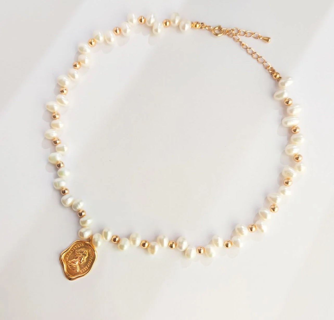 Baroque Pearl Necklace with Gold Coin Pendant