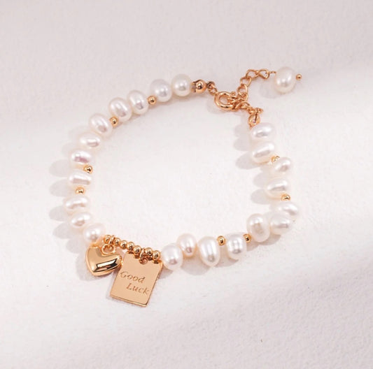 Golden Charm Freshwater Pearl Bracelet – Good Luck Edition