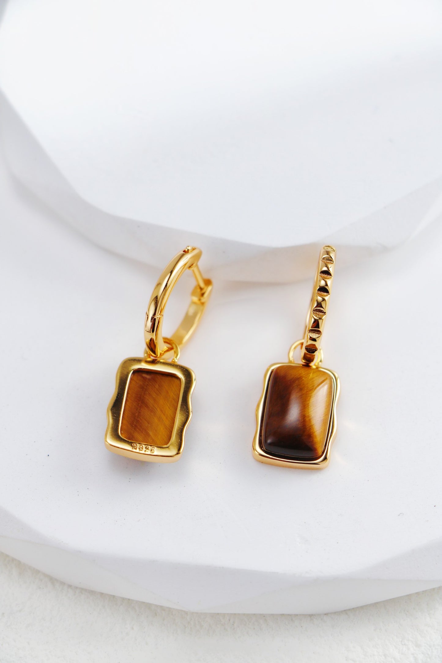 S925 Silver Vintage Gold Tiger Eye Stone Earrings/Necklace