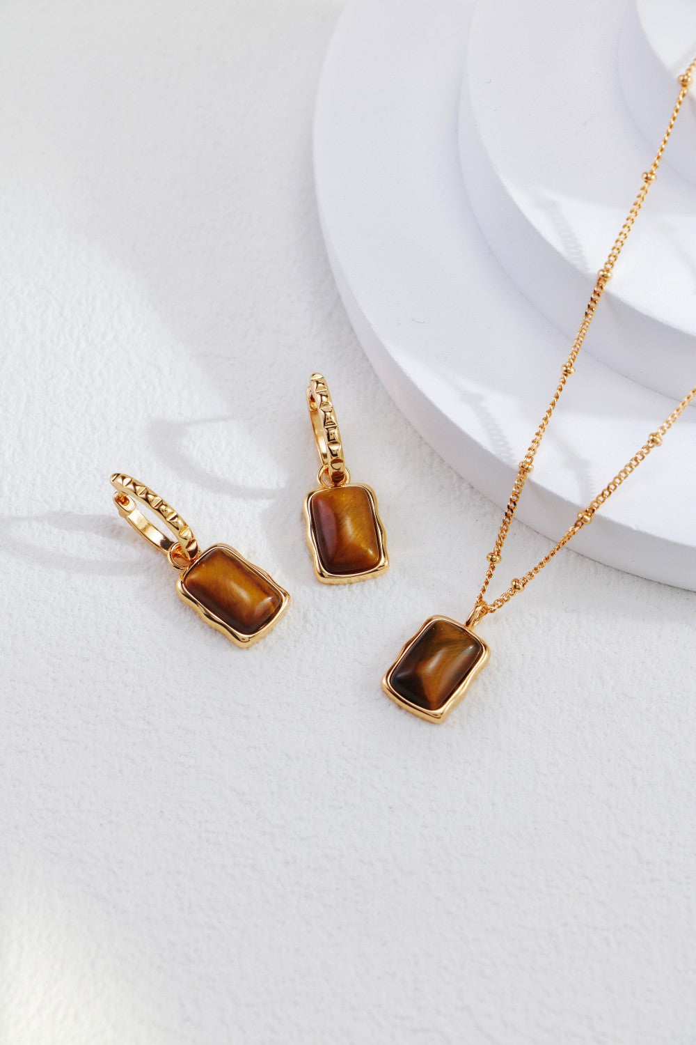 S925 Silver Vintage Gold Tiger Eye Stone Earrings/Necklace