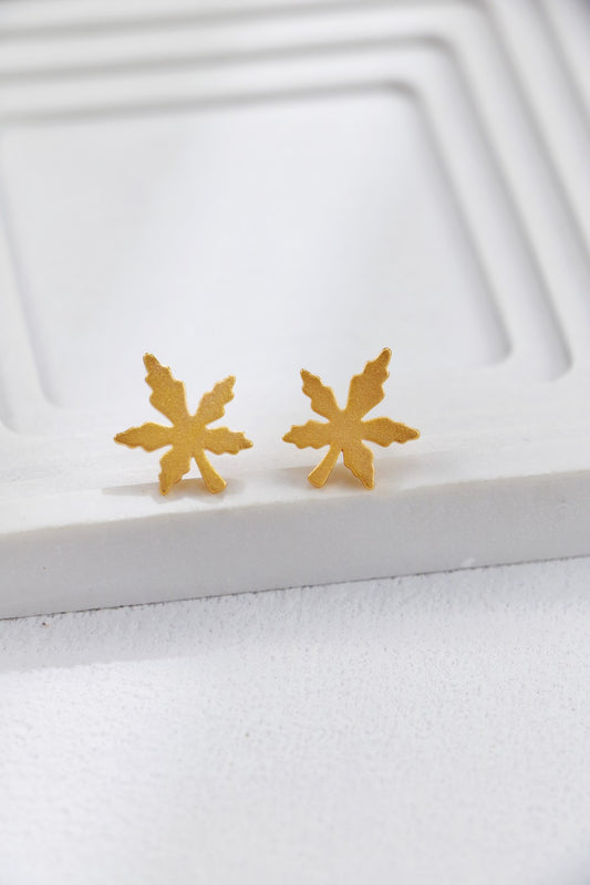 S925 Silver Maple Leaf Stud Earrings（Vintage Gold）