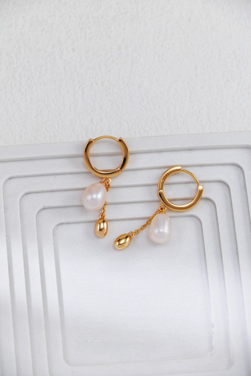 S925 Silver Pearl Earrings - Vintage Gold