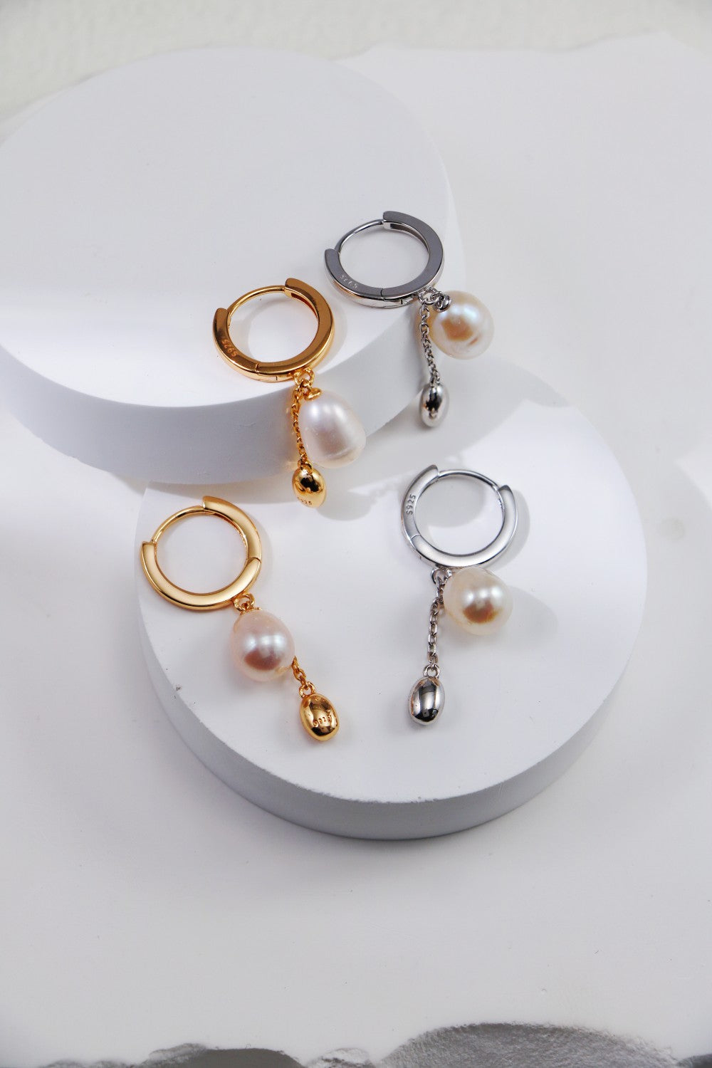 S925 Silver Pearl Earrings - Vintage Gold