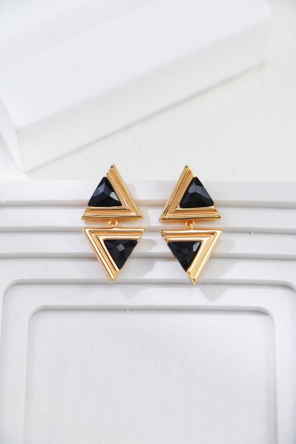 S925 Silver Triangle Black Onyx Fashion Earrings（2 colors）