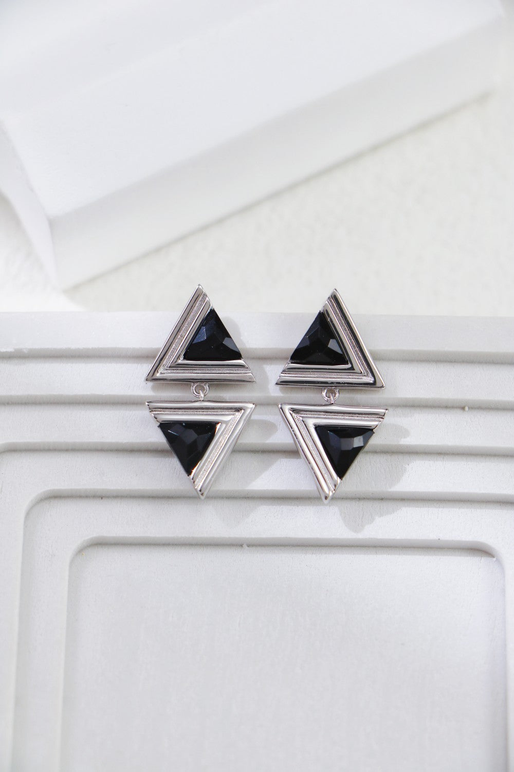 S925 Silver Triangle Black Onyx Fashion Earrings（2 colors）