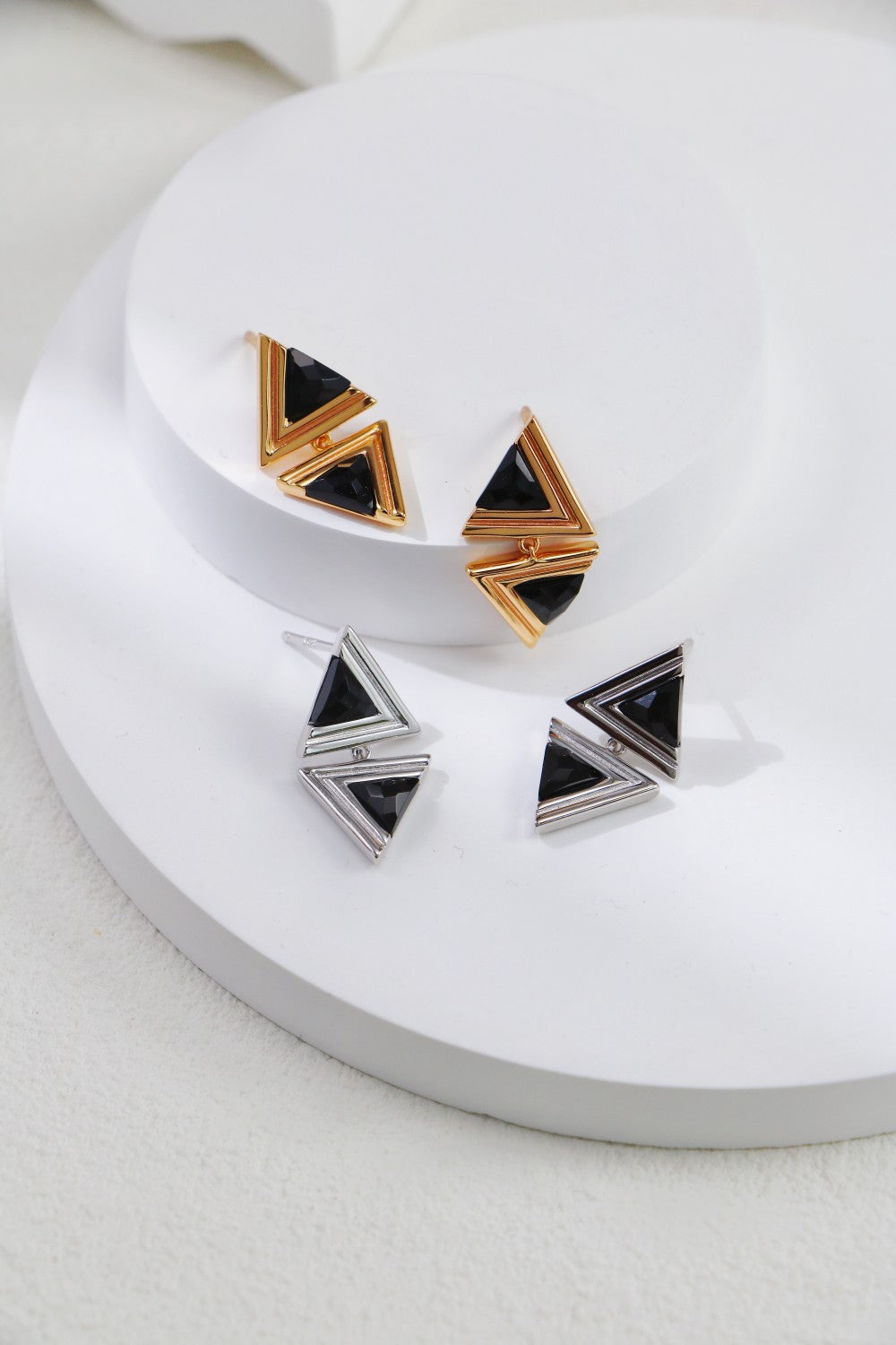 S925 Silver Triangle Black Onyx Fashion Earrings（2 colors）