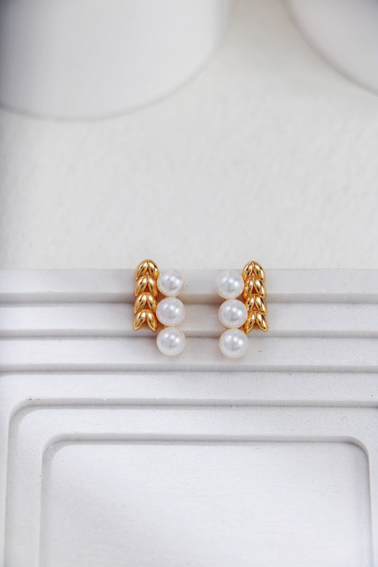 S925 Silver Wheat Ear and Shell Beads Earrings