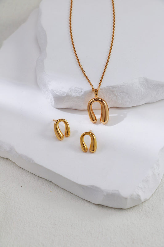 S925 Silver Horseshoe Set（Vintage Gold）