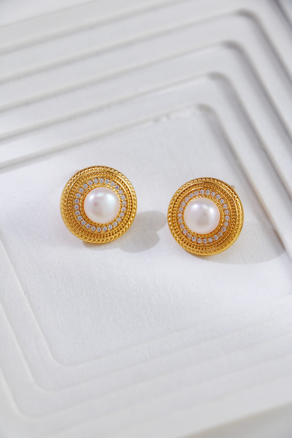 S925 Silver Pearl Inlaid Zirconium Stud Earrings（2 colors）