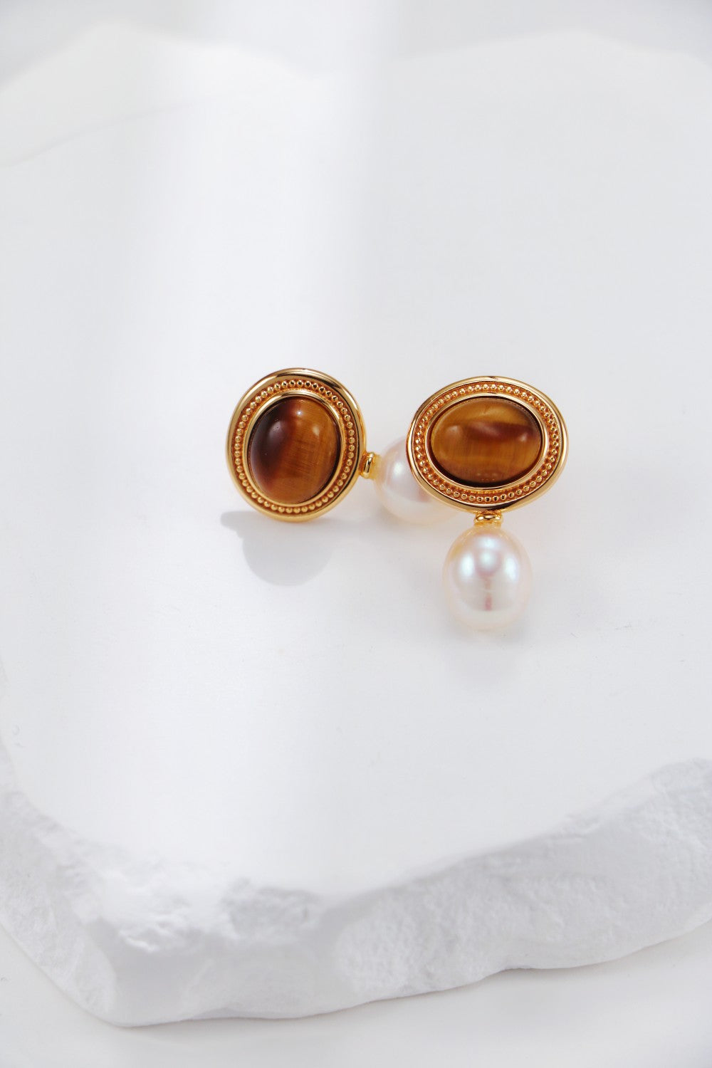 S925 Silver Tiger Eye Stone Pearl Earrings（2 colors）