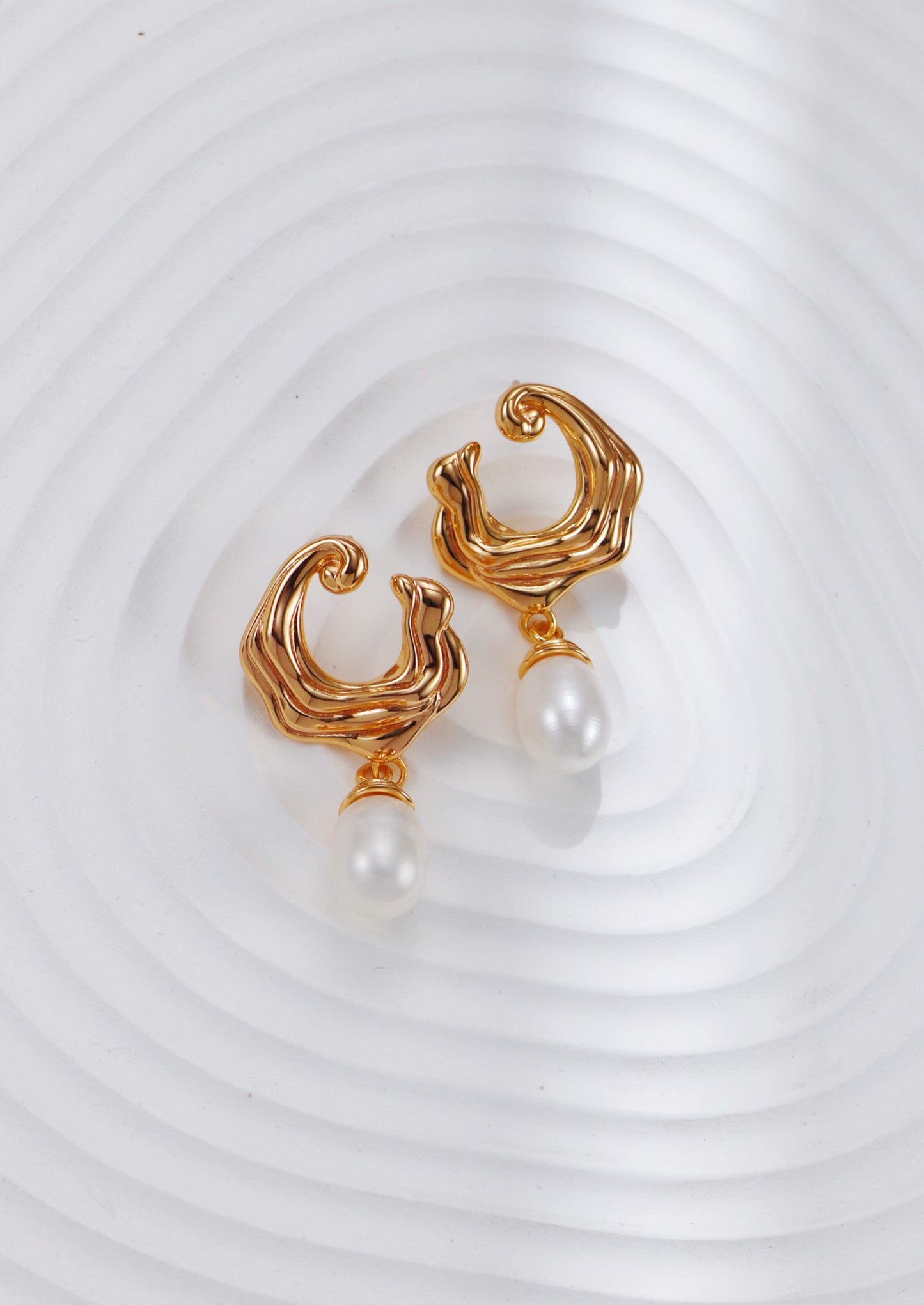 S925 Silver Wave Pearl Earrings（2 colors）