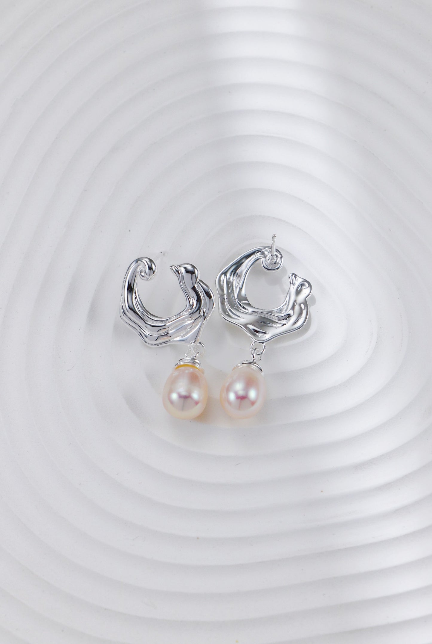 S925 Silver Wave Pearl Earrings（2 colors）