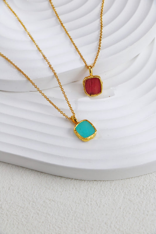 S925 Silver Gold Rhodolite/Amazonite Necklace（2 colors）