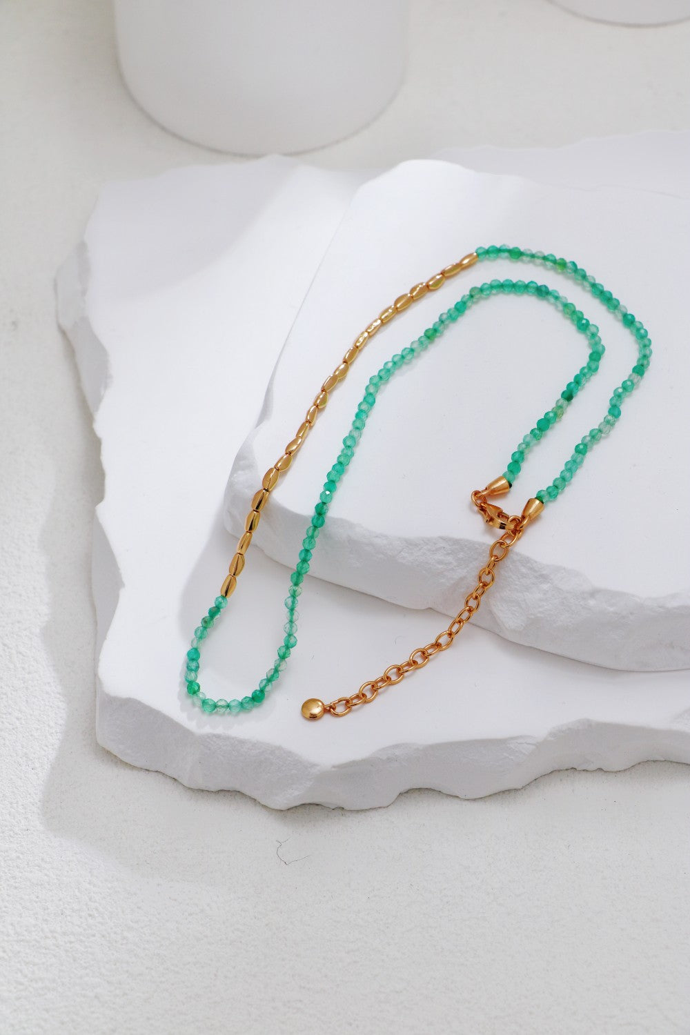 S925 Silver Vintage Gold Green Aventurine Necklace