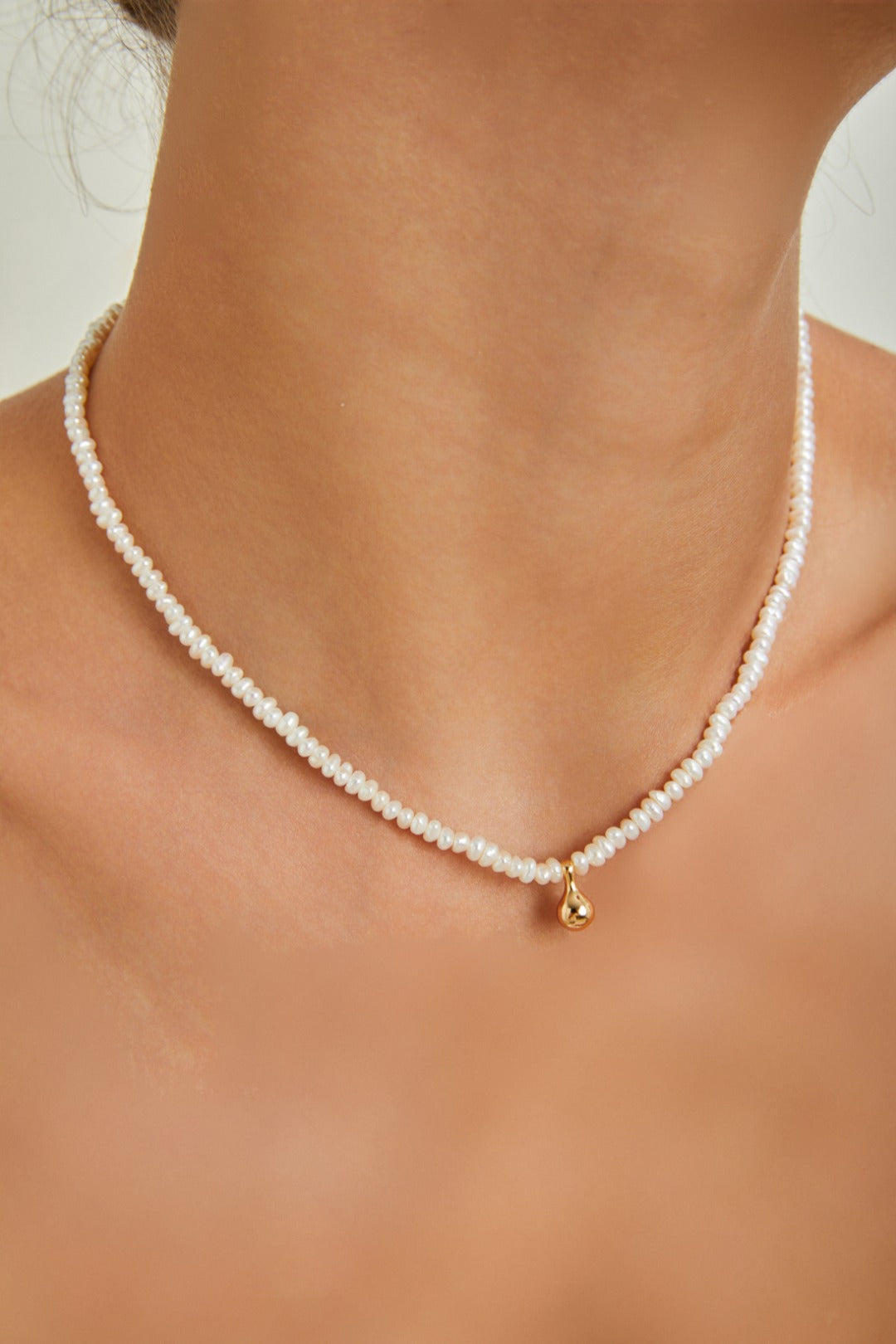 S925 Silver Droplet Pearl Necklace（Vintage Gold）