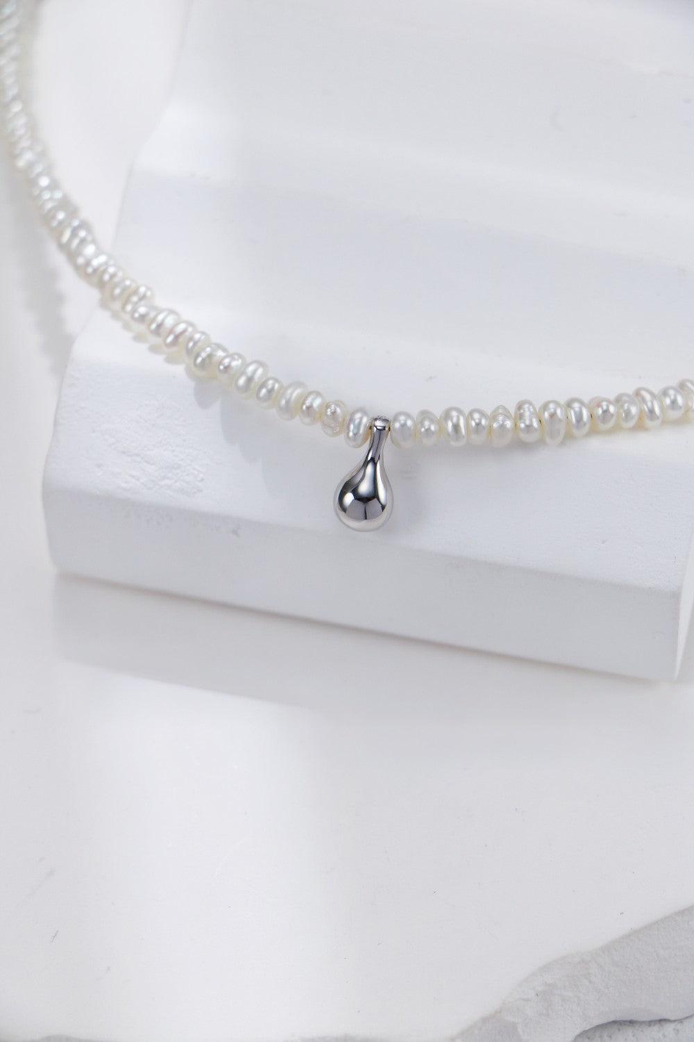 S925 Silver Droplet Pearl Necklace（Platinum）