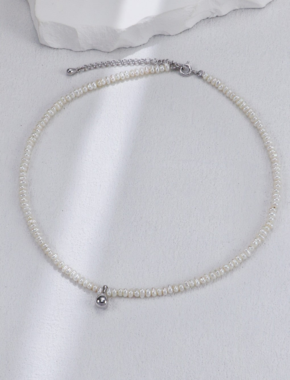 S925 Silver Droplet Pearl Necklace（Platinum）