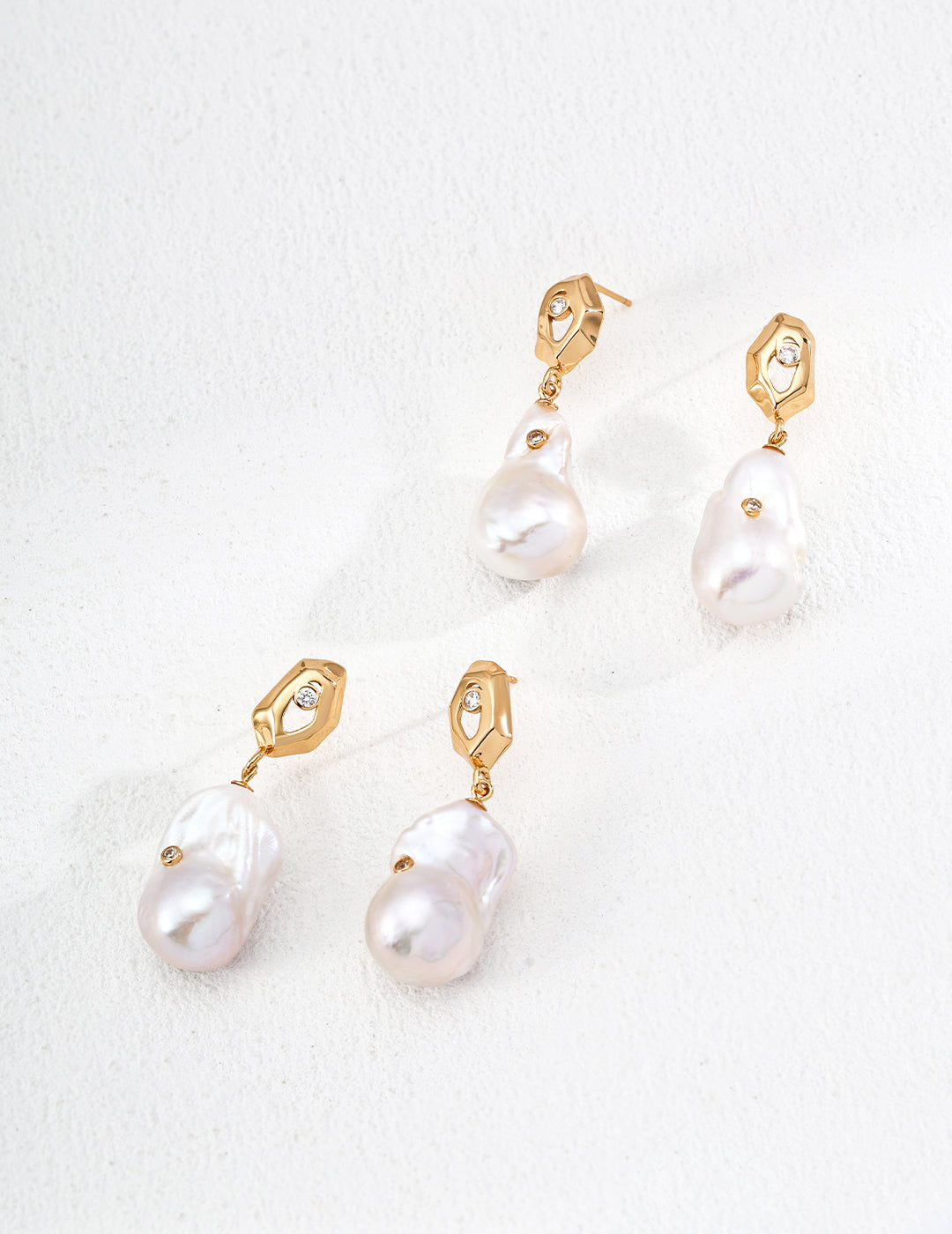 S925 Silver Vintage Natural Baroque Pearl Zircon Earrings