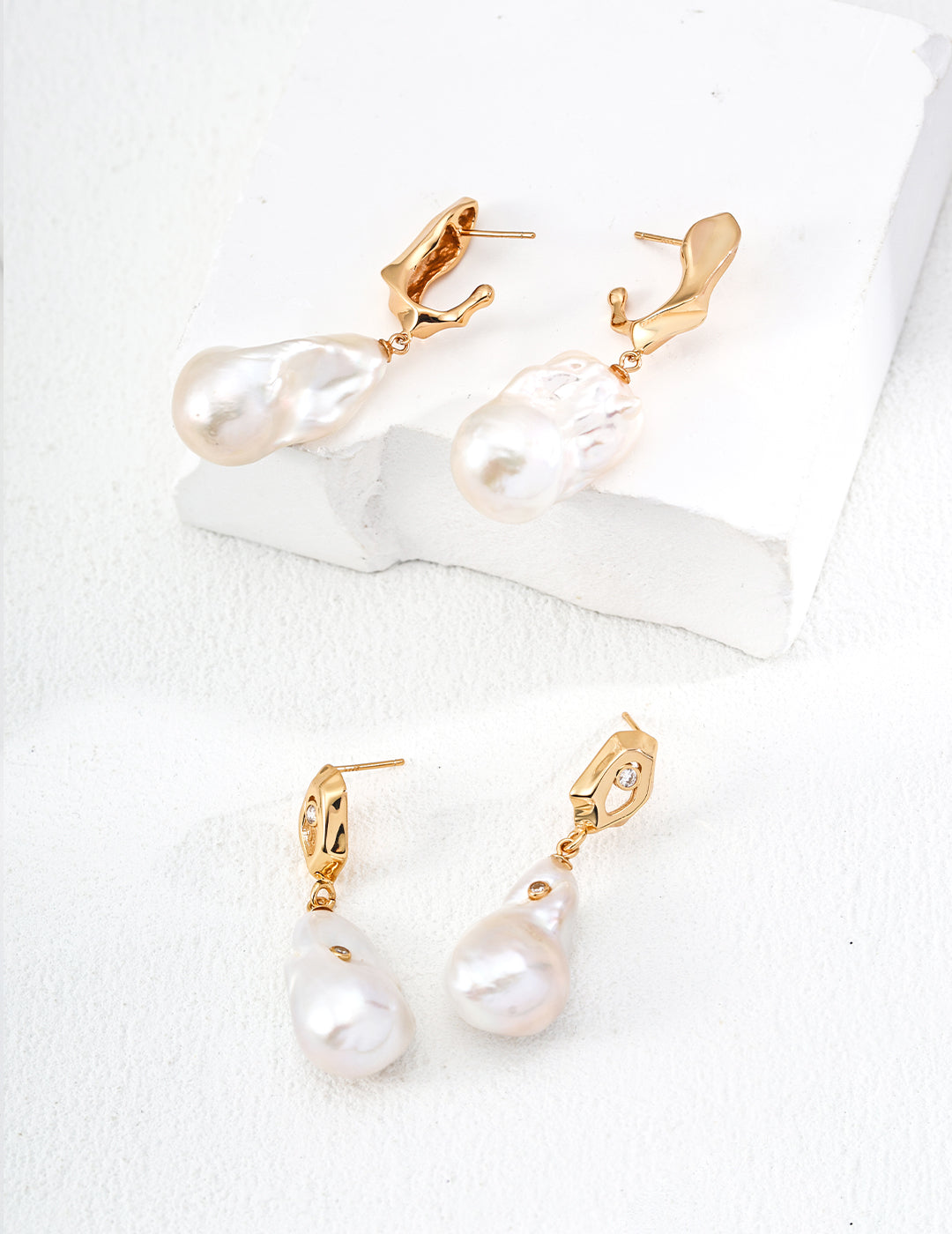 S925 Silver Vintage Natural Baroque Pearl Zircon Earrings