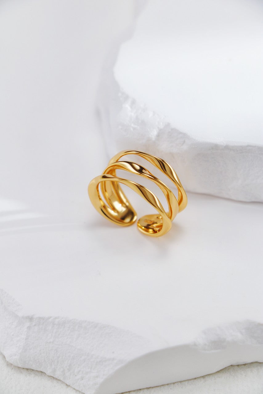 S925 Silver Irregular Three-Ring（Vintage Gold）