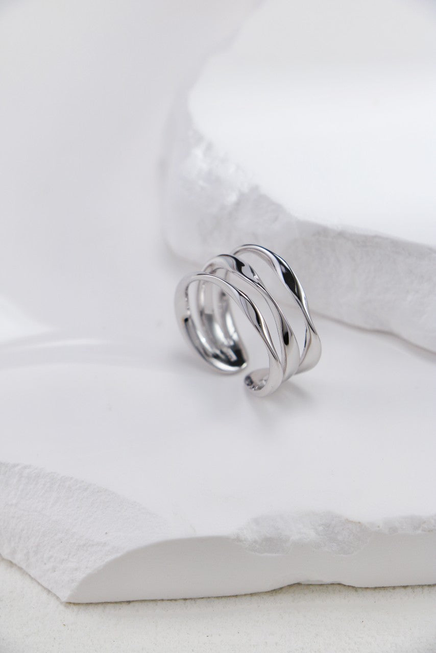 S925 Silver Irregular Three-Ring（Platinum）