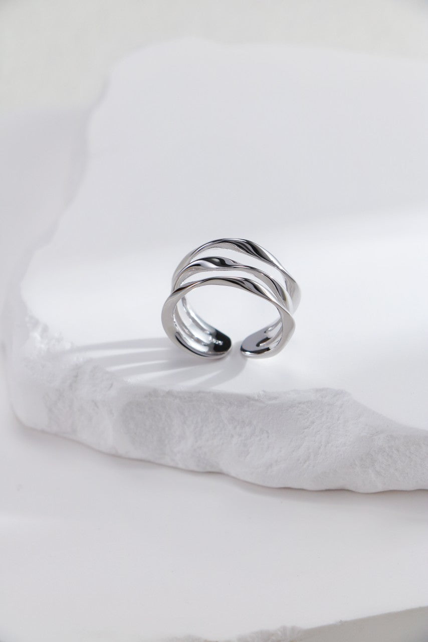 S925 Silver Irregular Three-Ring（Platinum）