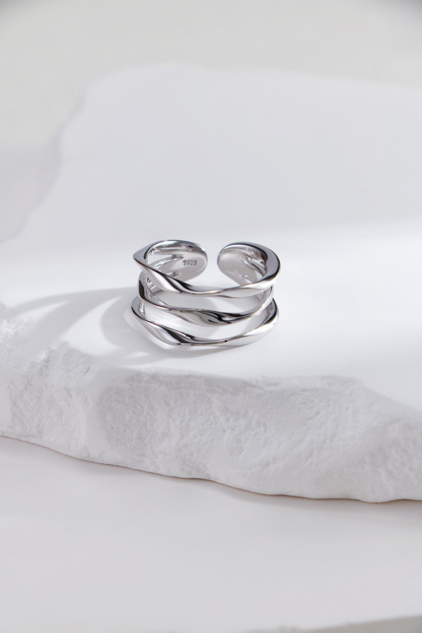 S925 Silver Irregular Three-Ring（Platinum）