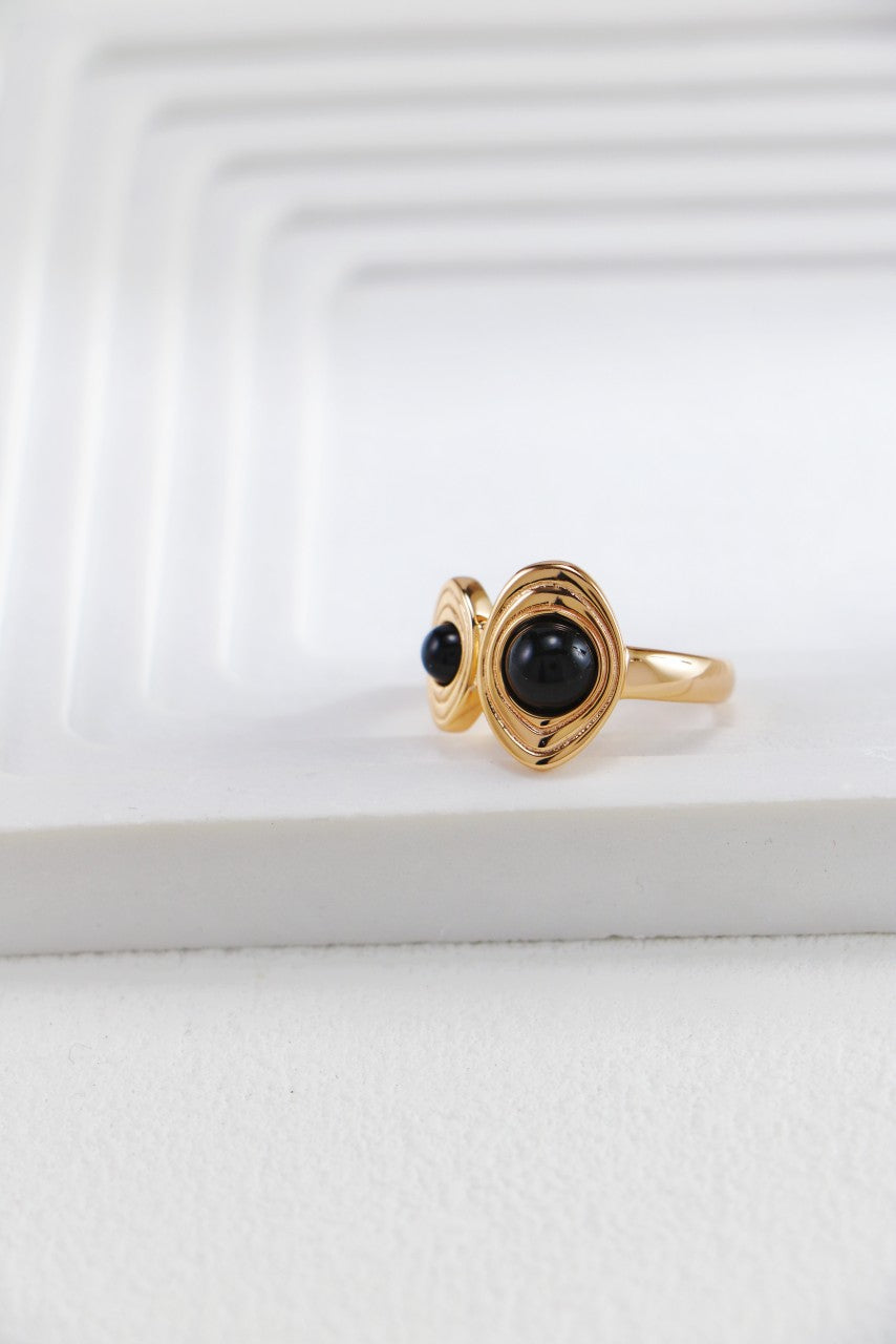 S925 Silver Vintage Gold Black Onyx Ring