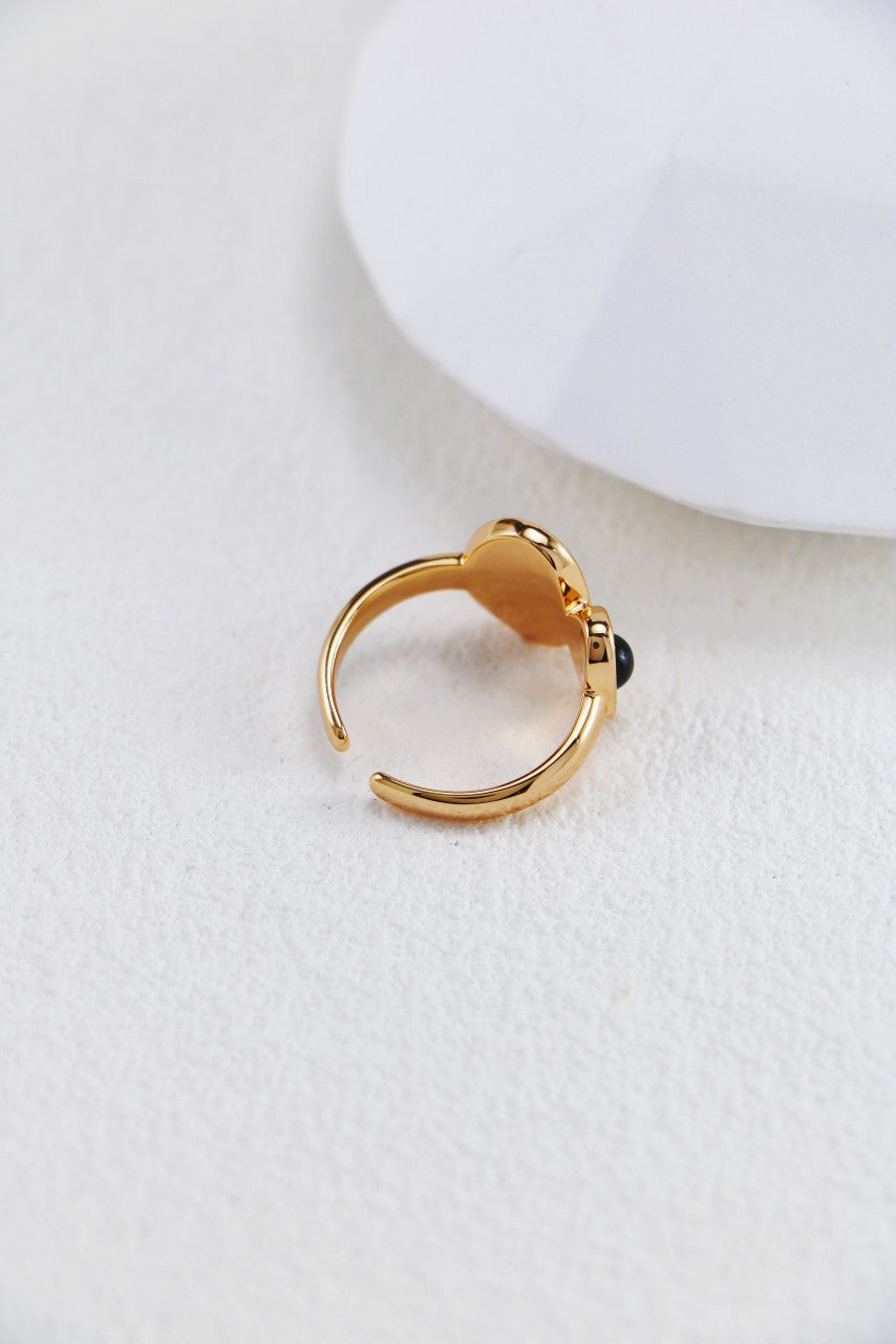 S925 Silver Vintage Gold Black Onyx Ring