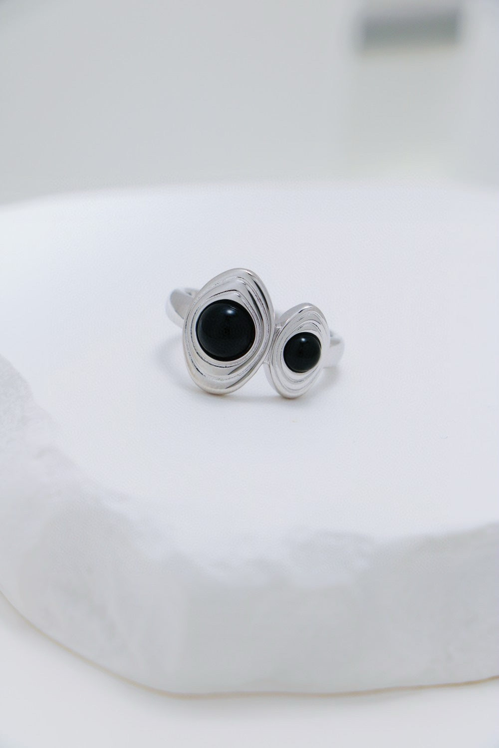 S925 Silver Platinum Black Onyx Ring