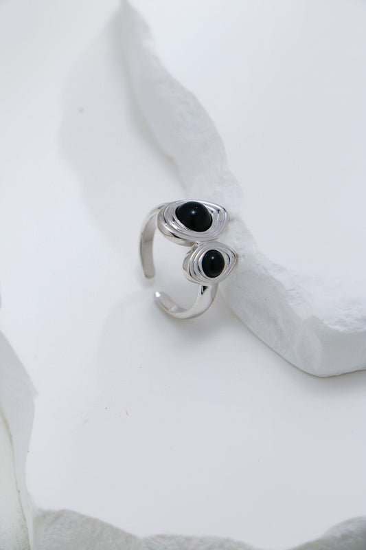 S925 Silver Platinum Black Onyx Ring