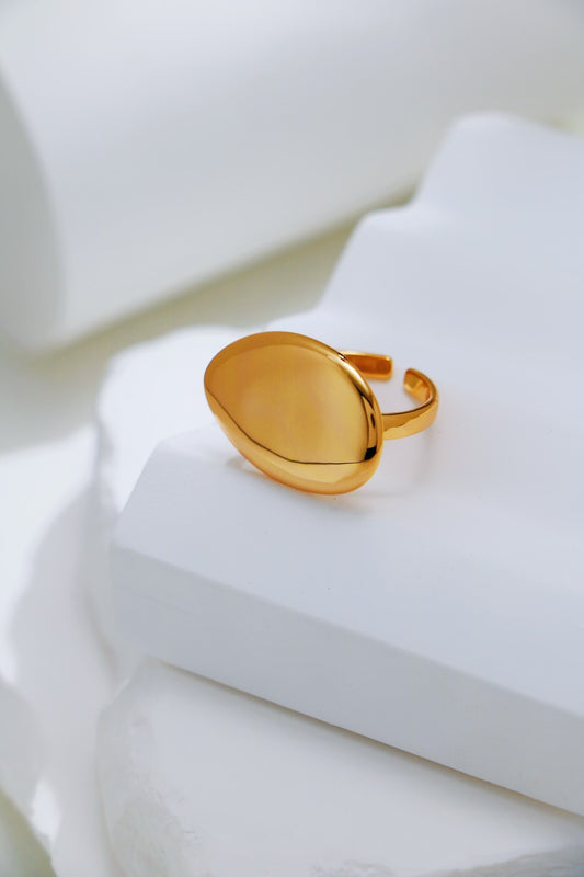 S925 Silver Oval Large Glossy Ring（Vintage Gold）