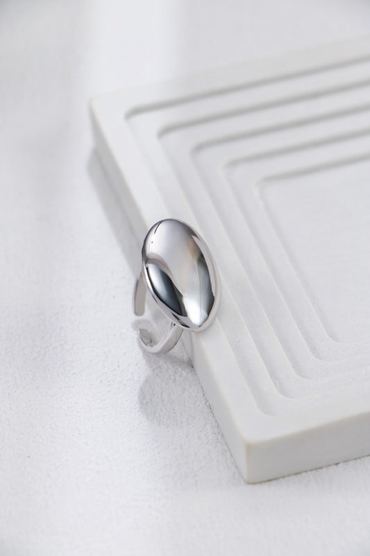 S925 Silver Oval Large Glossy Ring（Platinum）