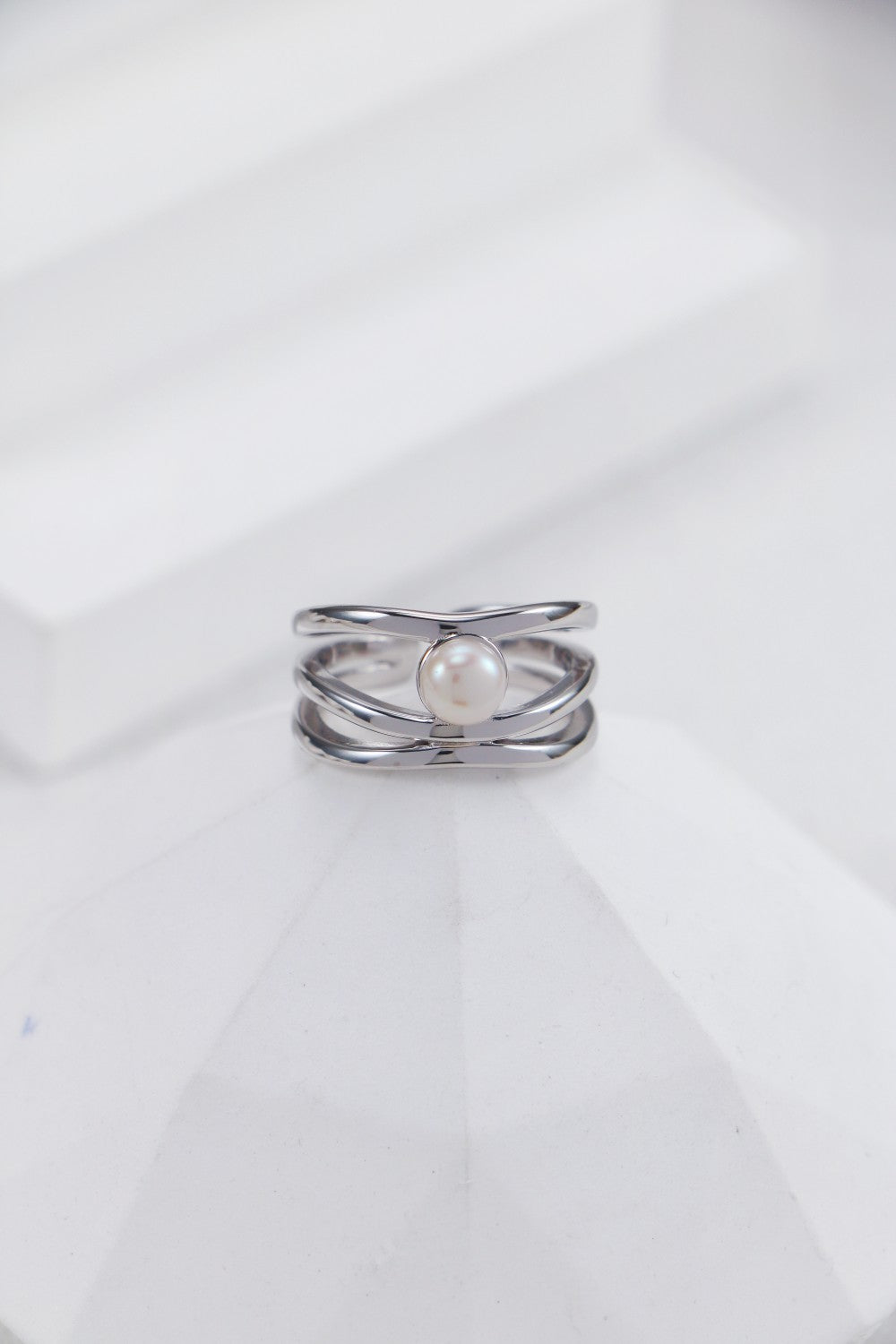 S925 Silver Ethereal Pearl Orbital Ring（Platinum）