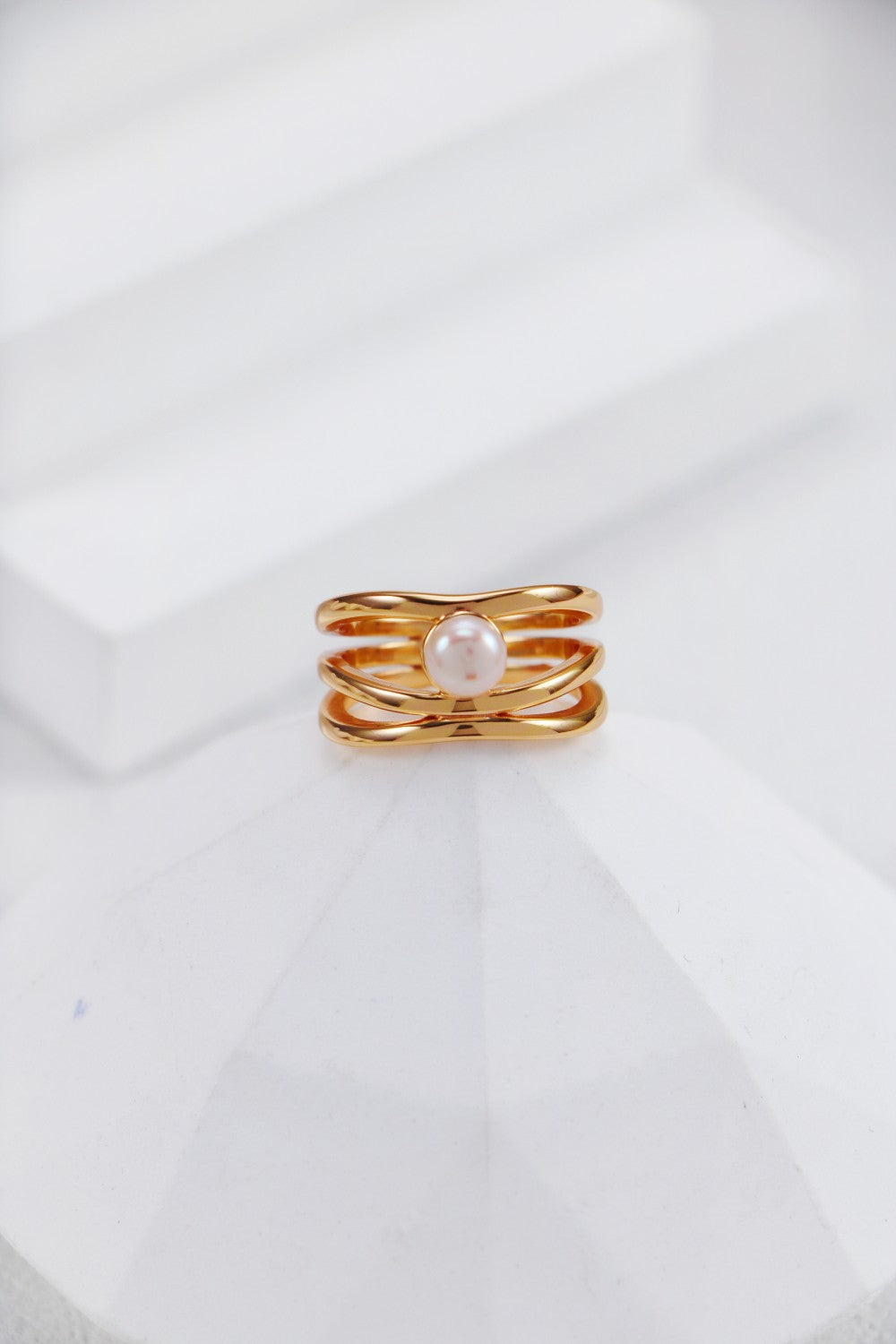 S925 Silver Ethereal Pearl Orbital Ring（Vintage Gold）