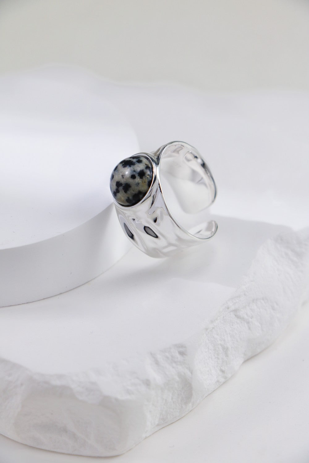 S925 Silver Natural Speckled Stone Ring