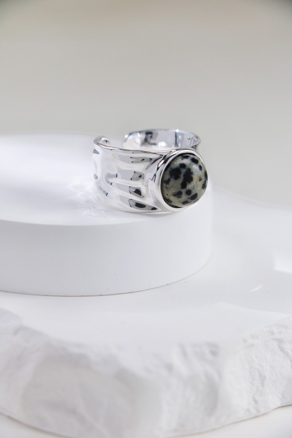 S925 Silver Natural Speckled Stone Ring