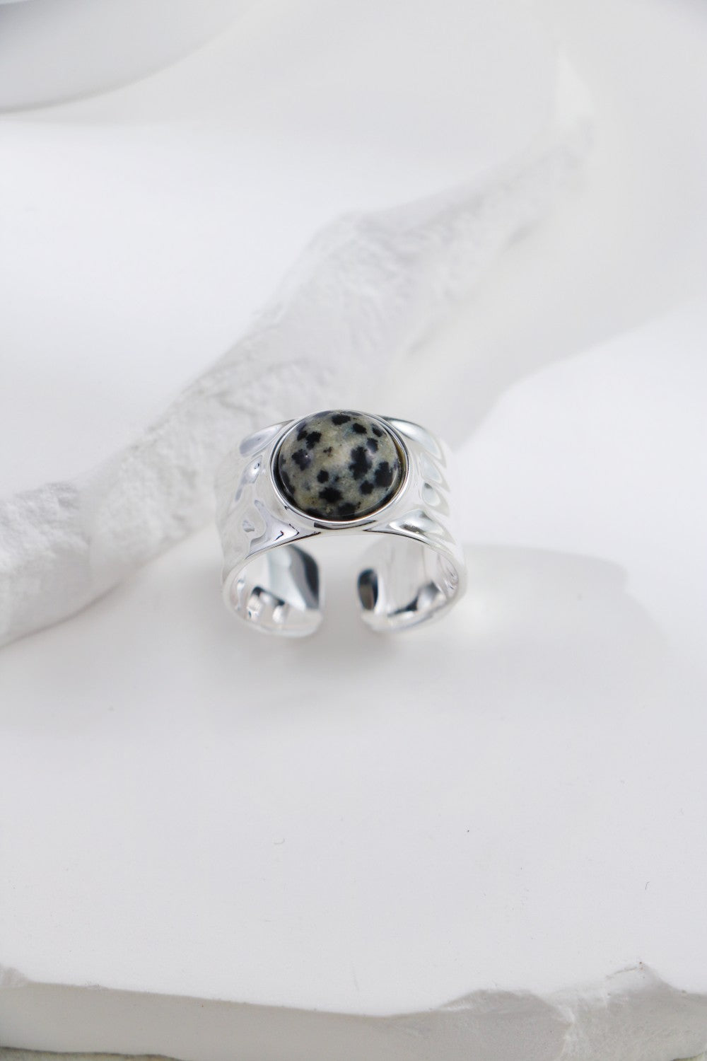 S925 Silver Natural Speckled Stone Ring