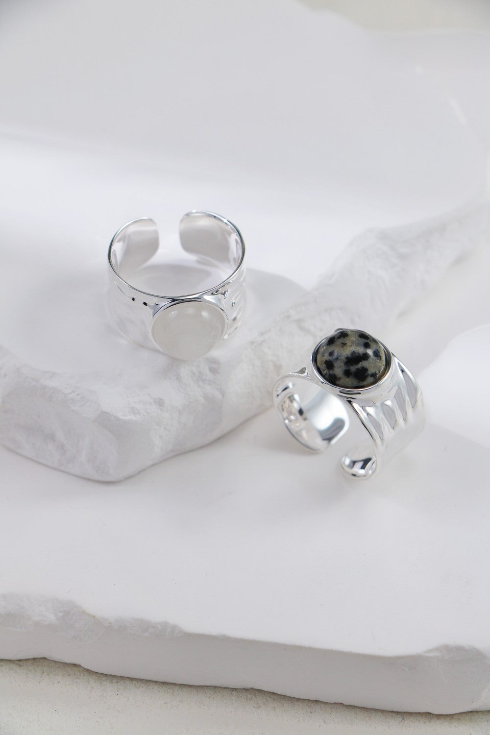 S925 Silver Natural Speckled Stone Ring