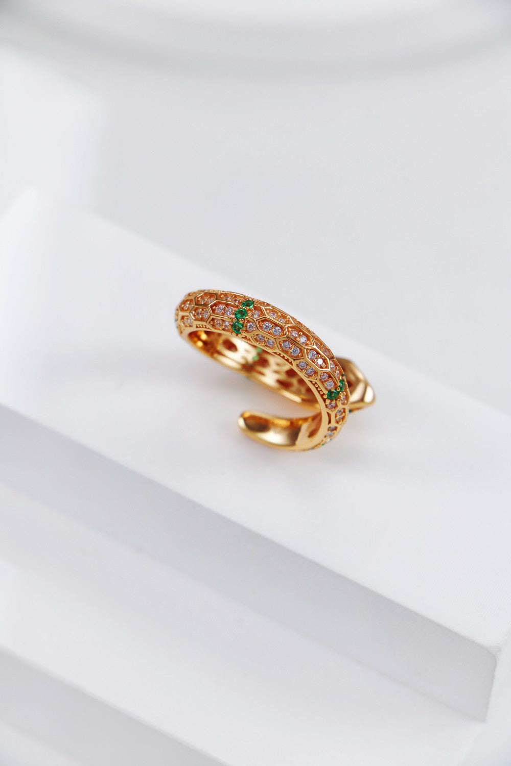 S925 Silver Inlaid Zirconium Snake Ring（Vintage Gold）