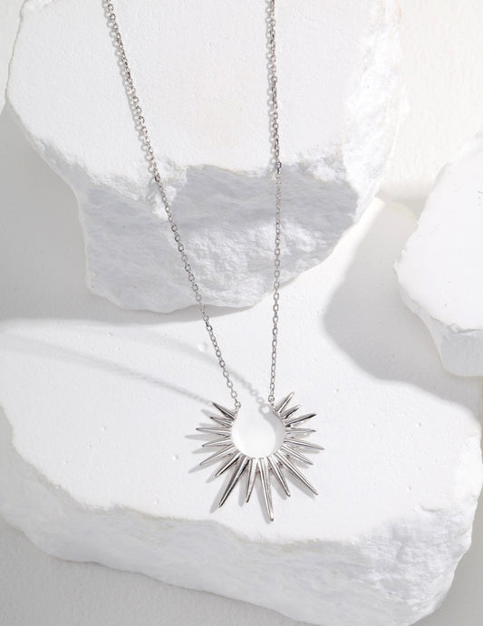 Sterling Silver Simple Starburst Necklace（Platinum）